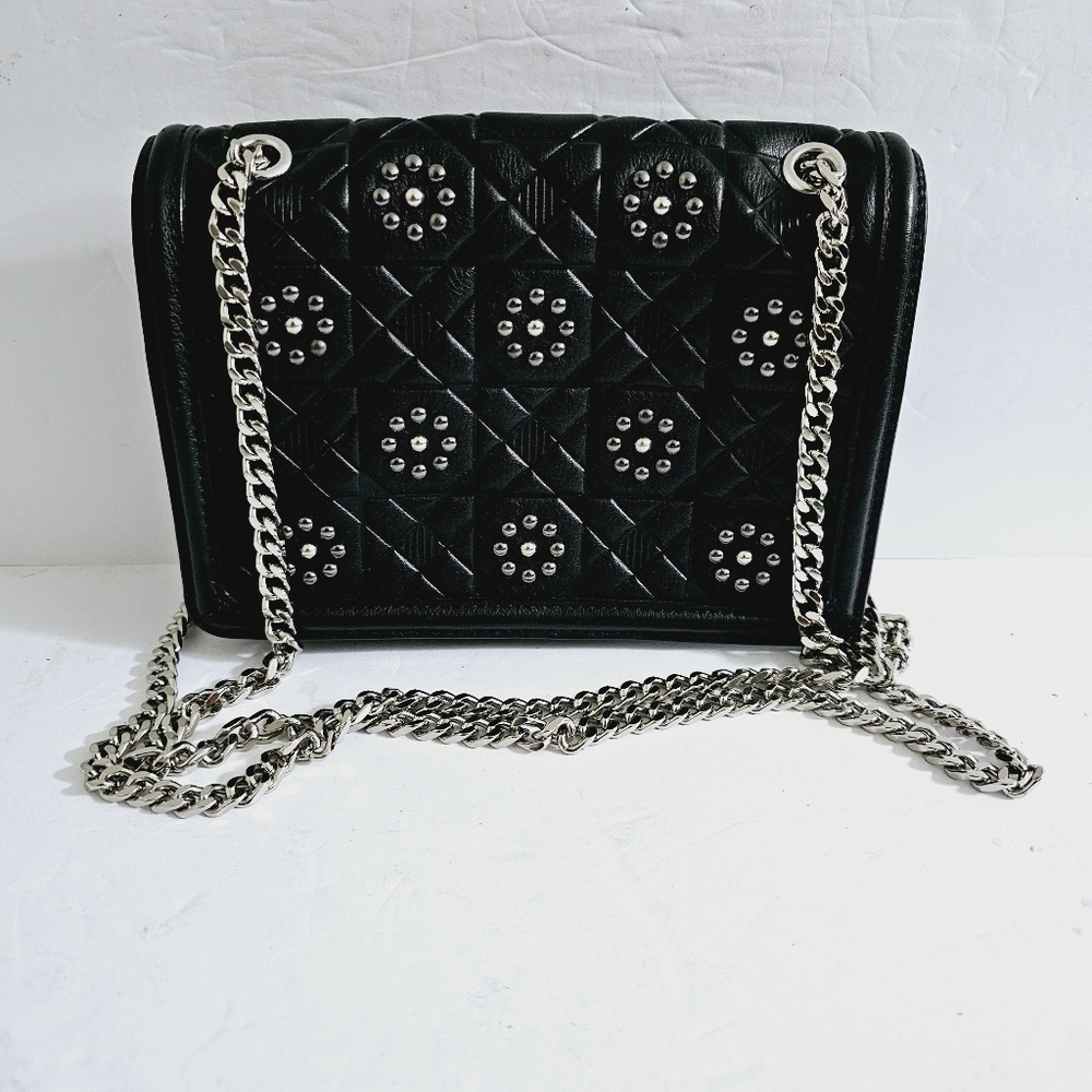Brighton Elise Crossbody Shoulder Bag Studded Black Leather Flap Quilt